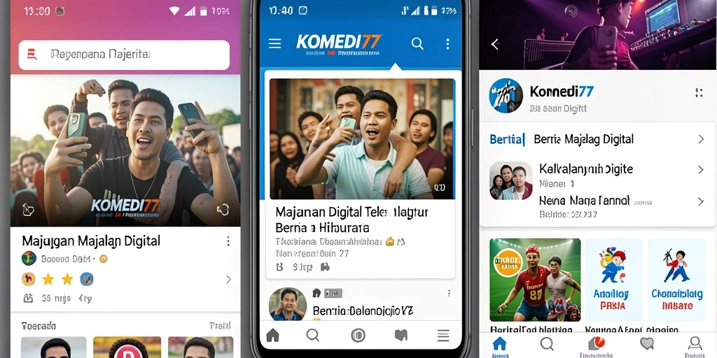 Antarmuka KOMEDI77 menampilkan artikel berita dan konten hiburan.