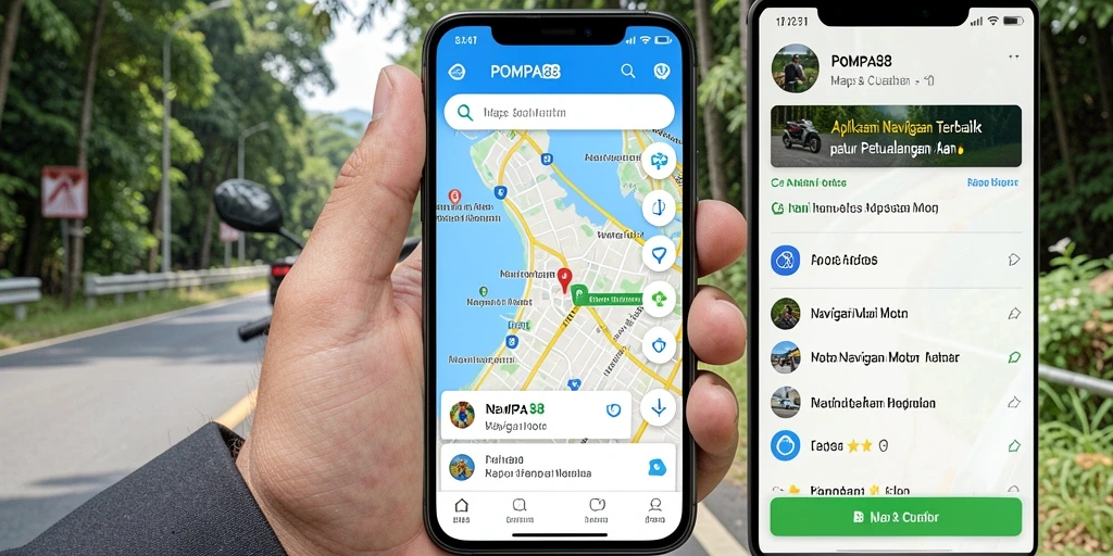 Antarmuka aplikasi POMPA88 yang intuitif dan informatif untuk Navigasi Motor.