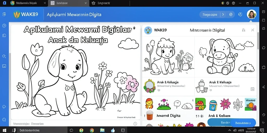 Antarmuka aplikasi WAK89 yang menarik dengan gambar mewarnai.